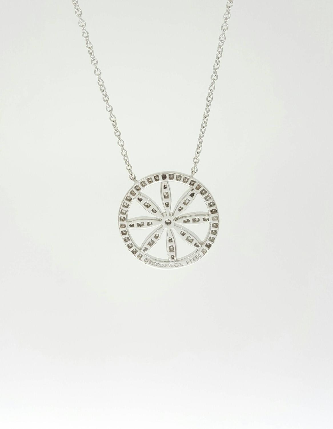 Tiffany and Co. Diamond Platinum Circle Flower Pendant Necklace at 1stdibs