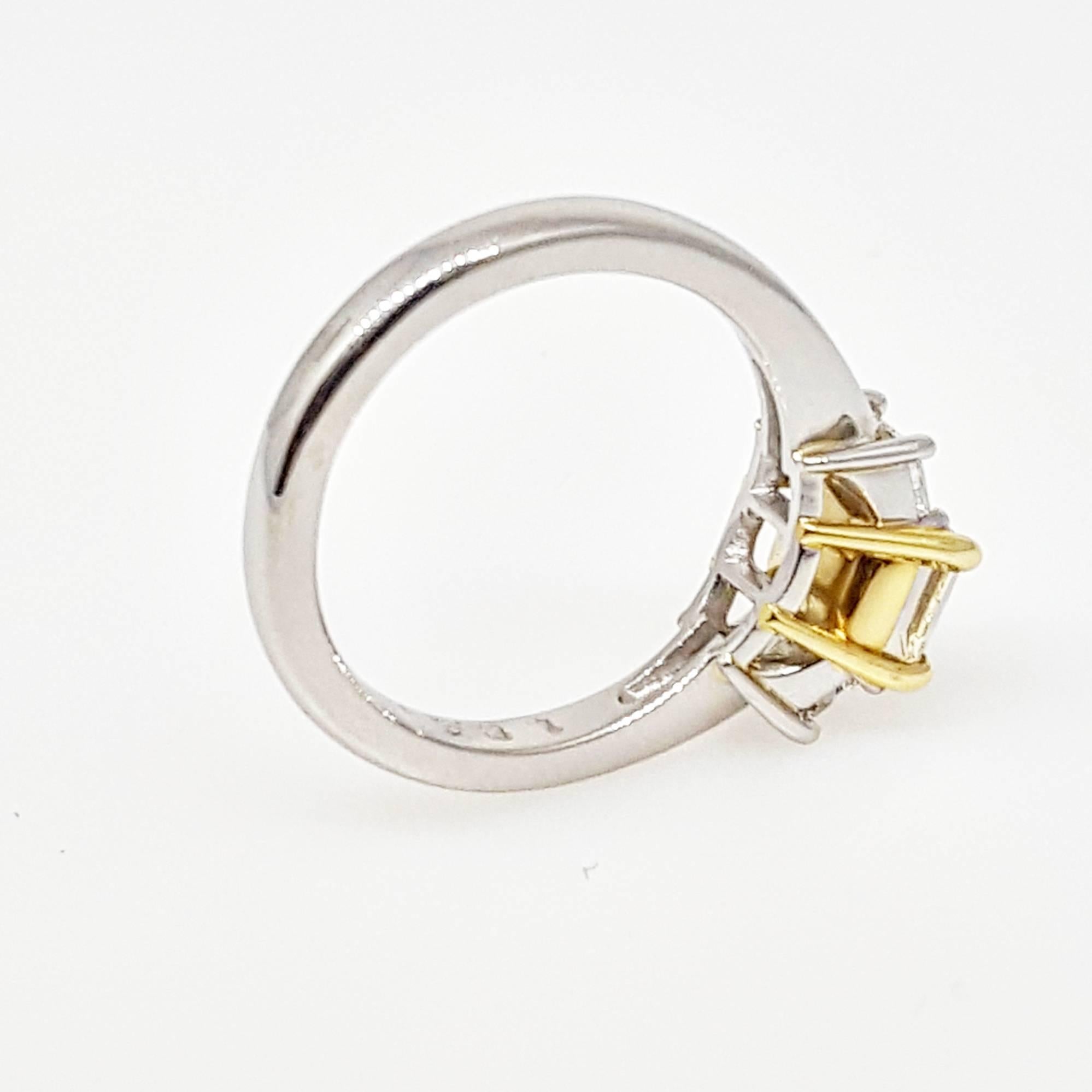 Fancy Light Yellow Diamond Platinum Ring  For Sale 2