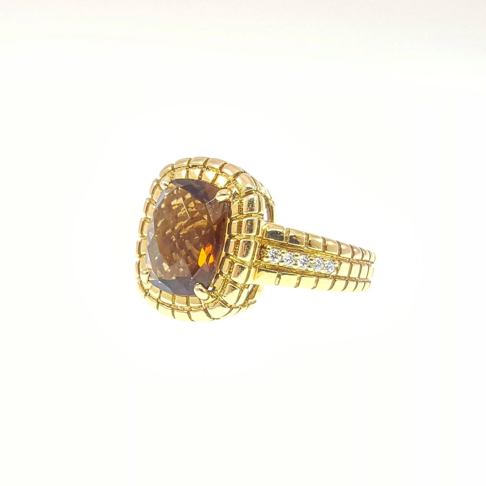 Charles Krypell Citrine Diamond Gold Ring In Excellent Condition In Lake Forest, IL