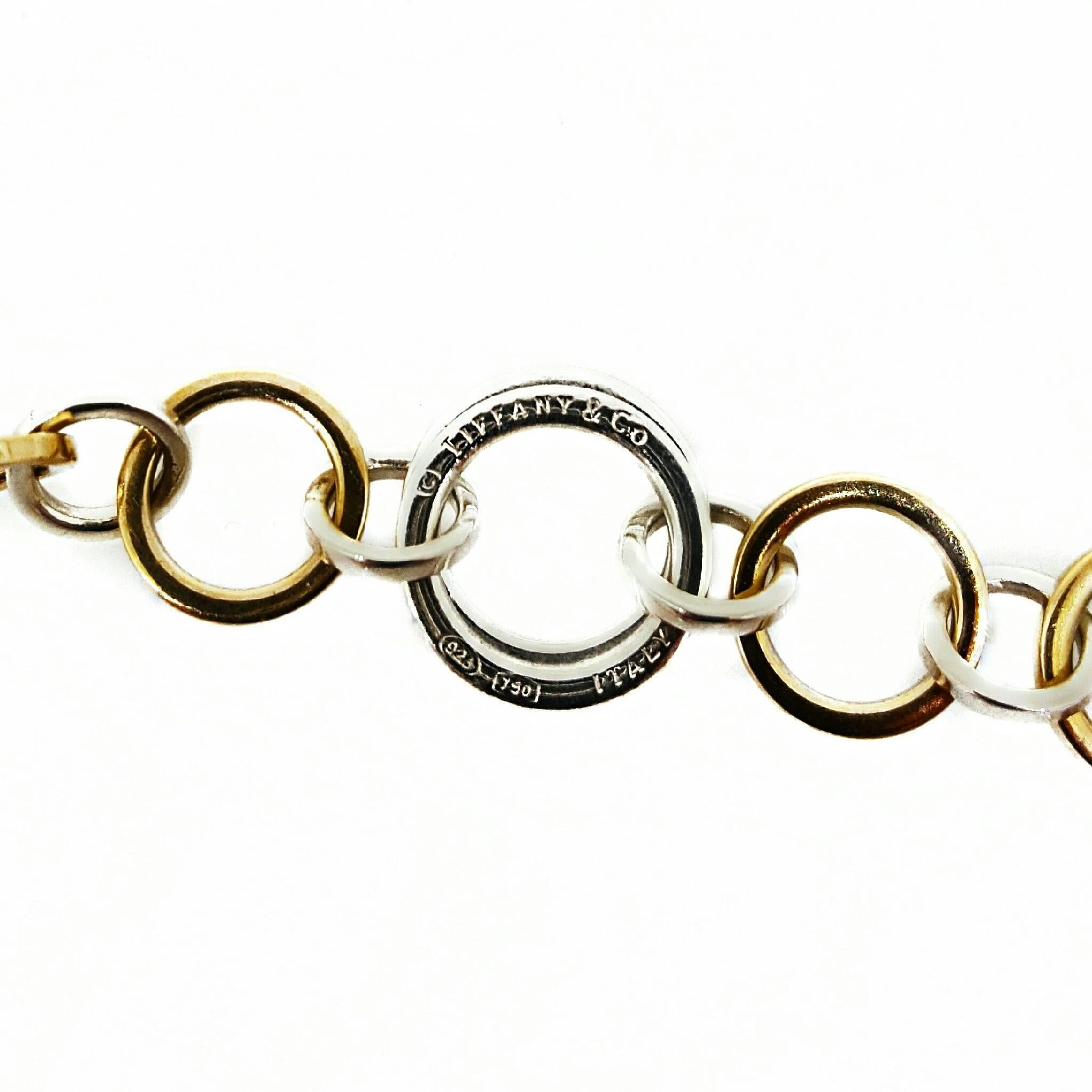 Tiffany & Co. Silver Gold Circle Link Necklace In Excellent Condition In Lake Forest, IL