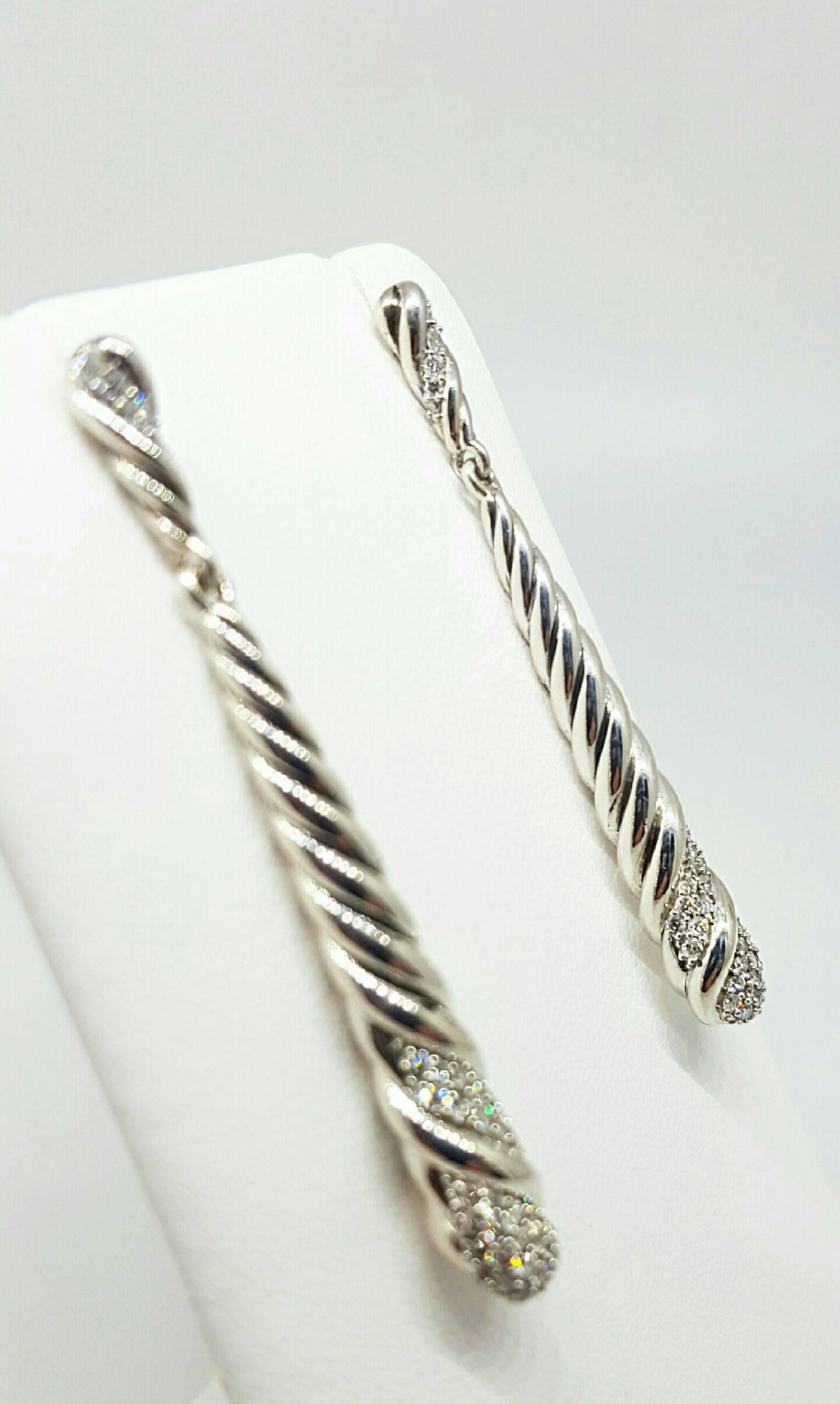 David Yurman Silver Willow Diamond Silver Earrings 1