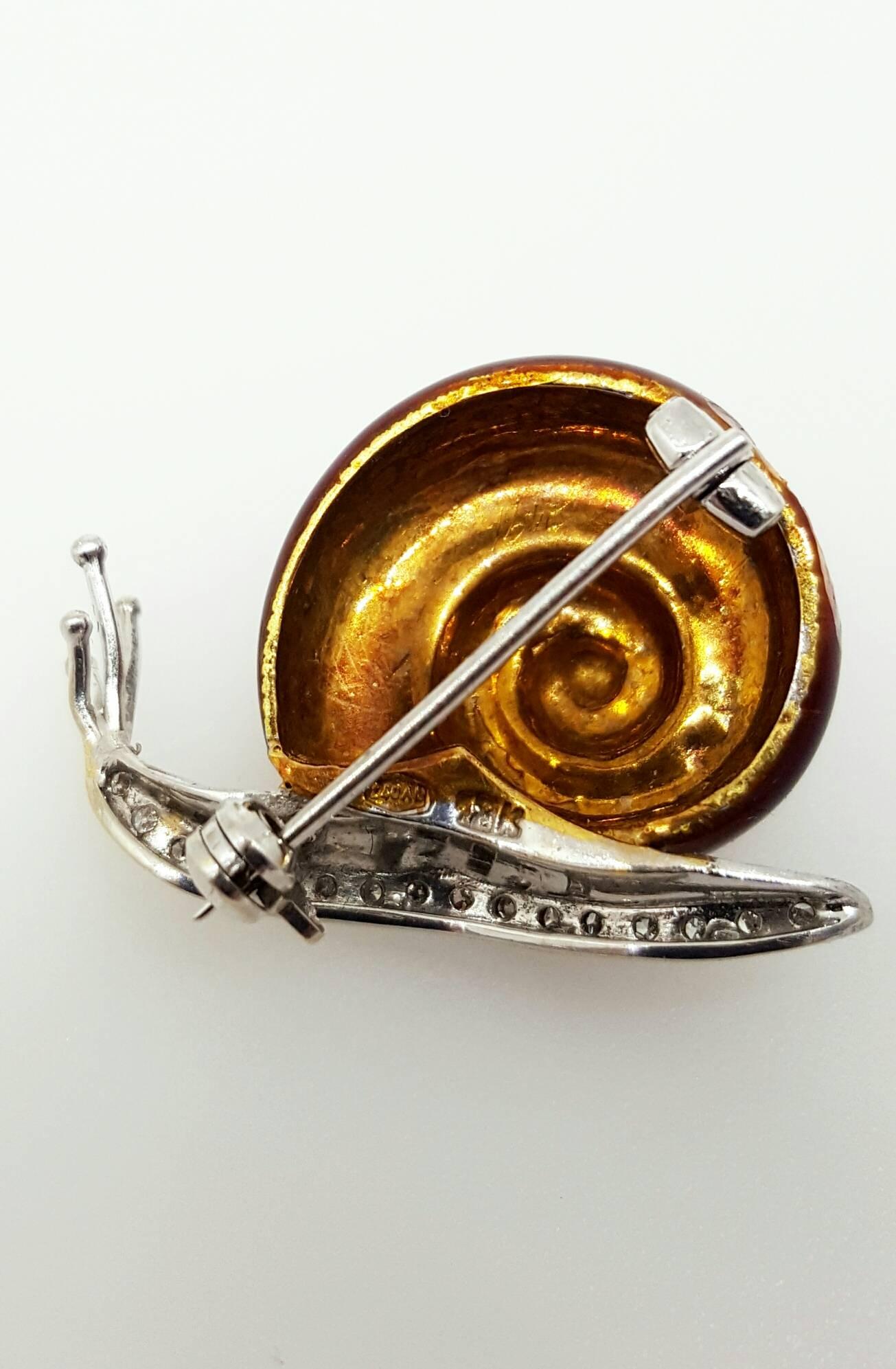 Gold Diamond and Enamel Snail Brooch 1