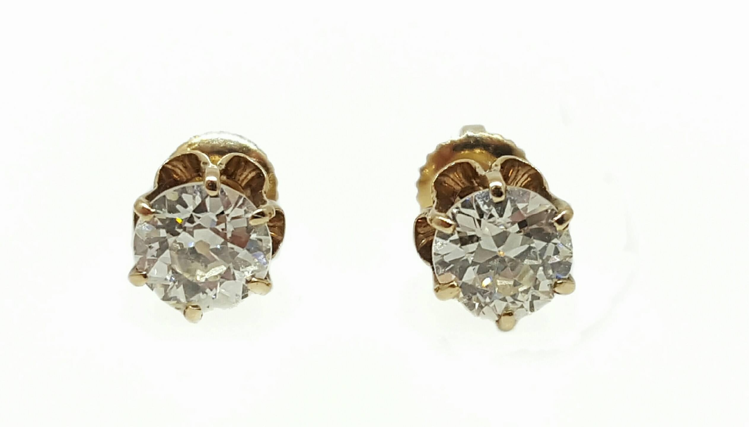 Antique Diamond Gold Stud Earrings In Good Condition In Lake Forest, IL