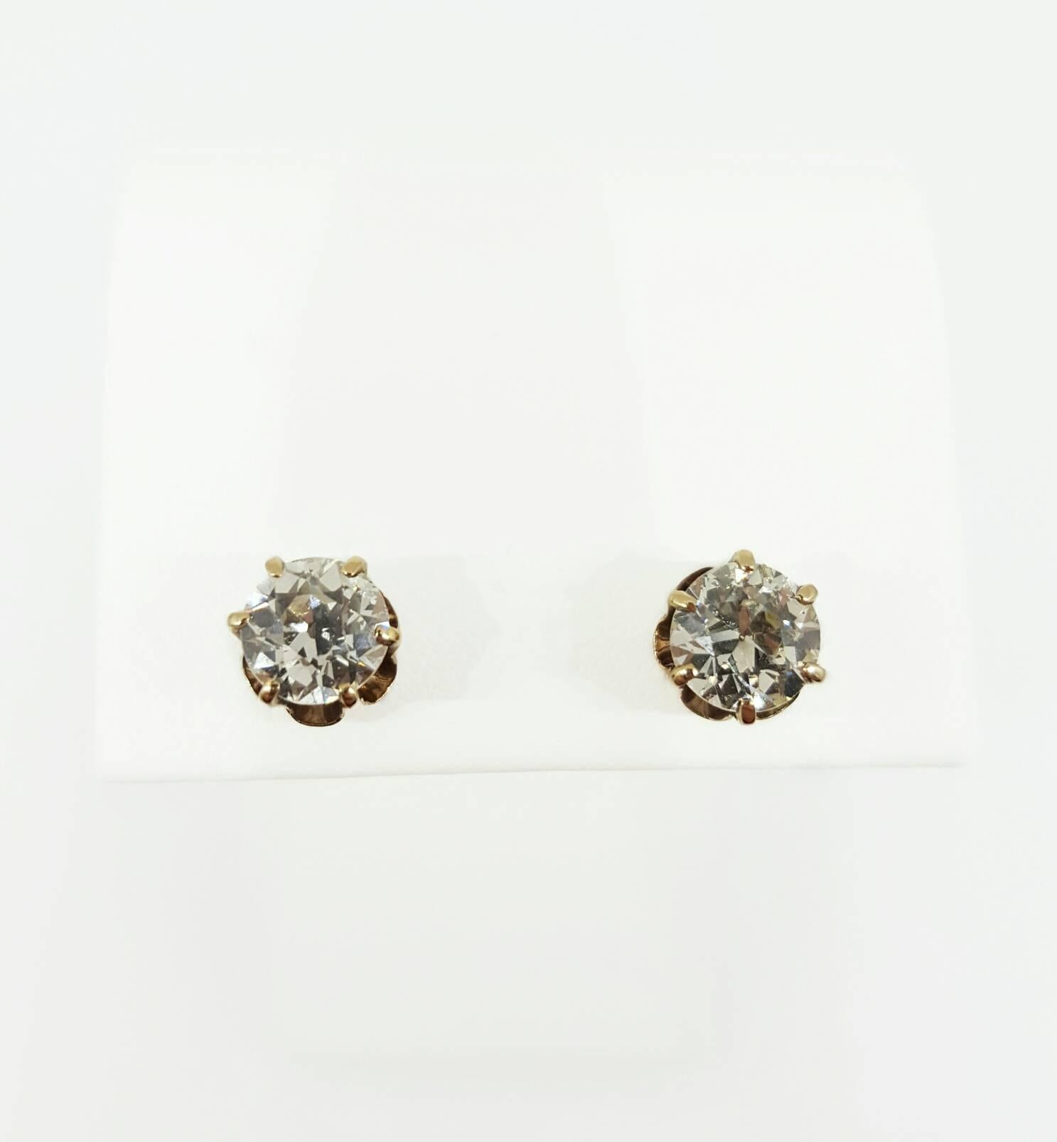 Edwardian Antique Diamond Gold Stud Earrings