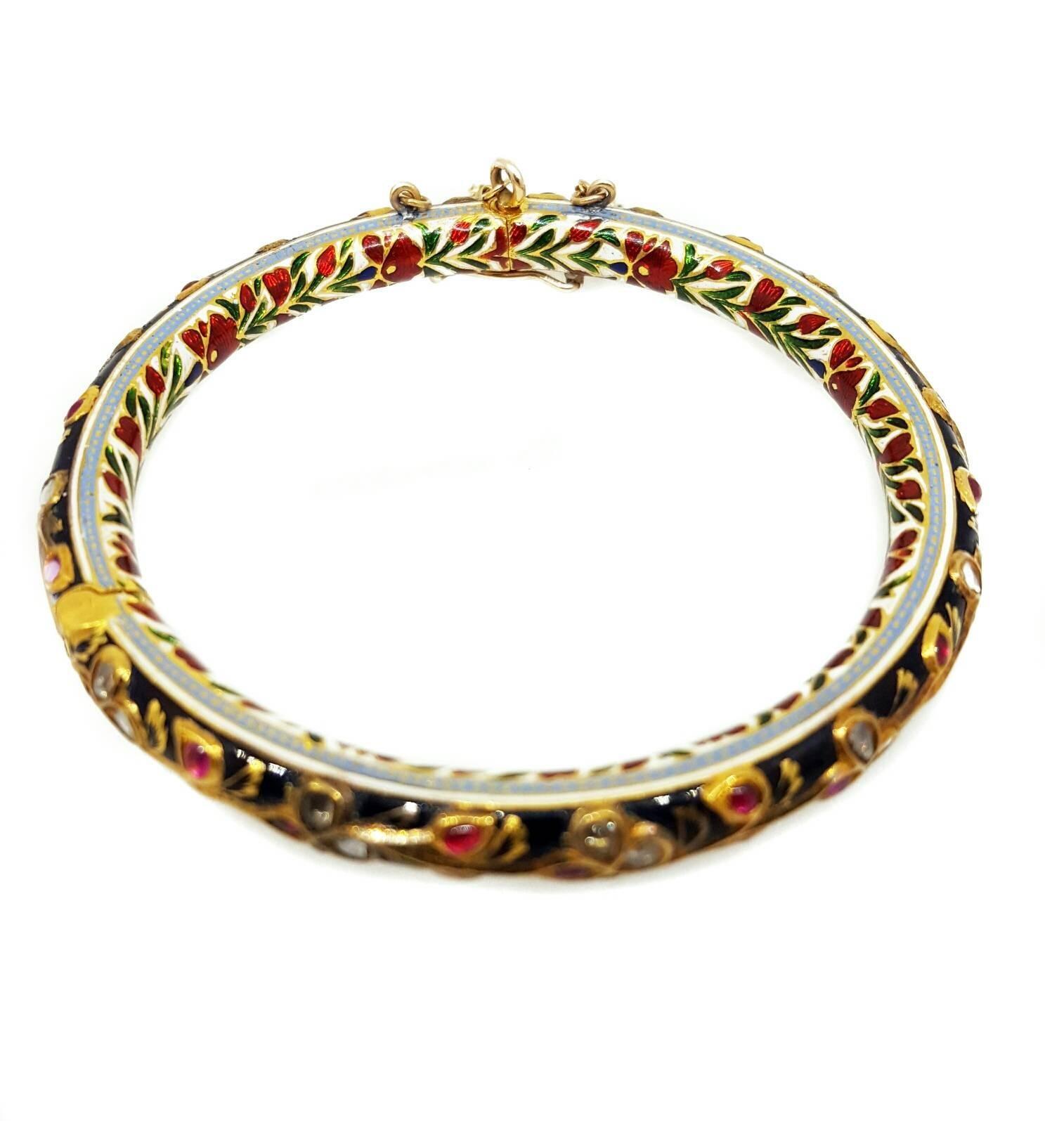 Women's Mughal Gold, Diamond, Ruby and Enamel Bangle