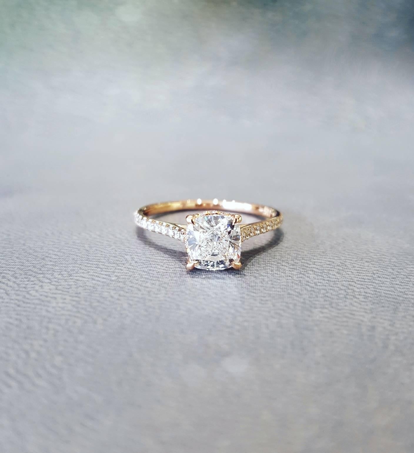 Women's GIA Certified 1.20 Carat Cushion Cut G VVS1 Diamond Engagement Ring