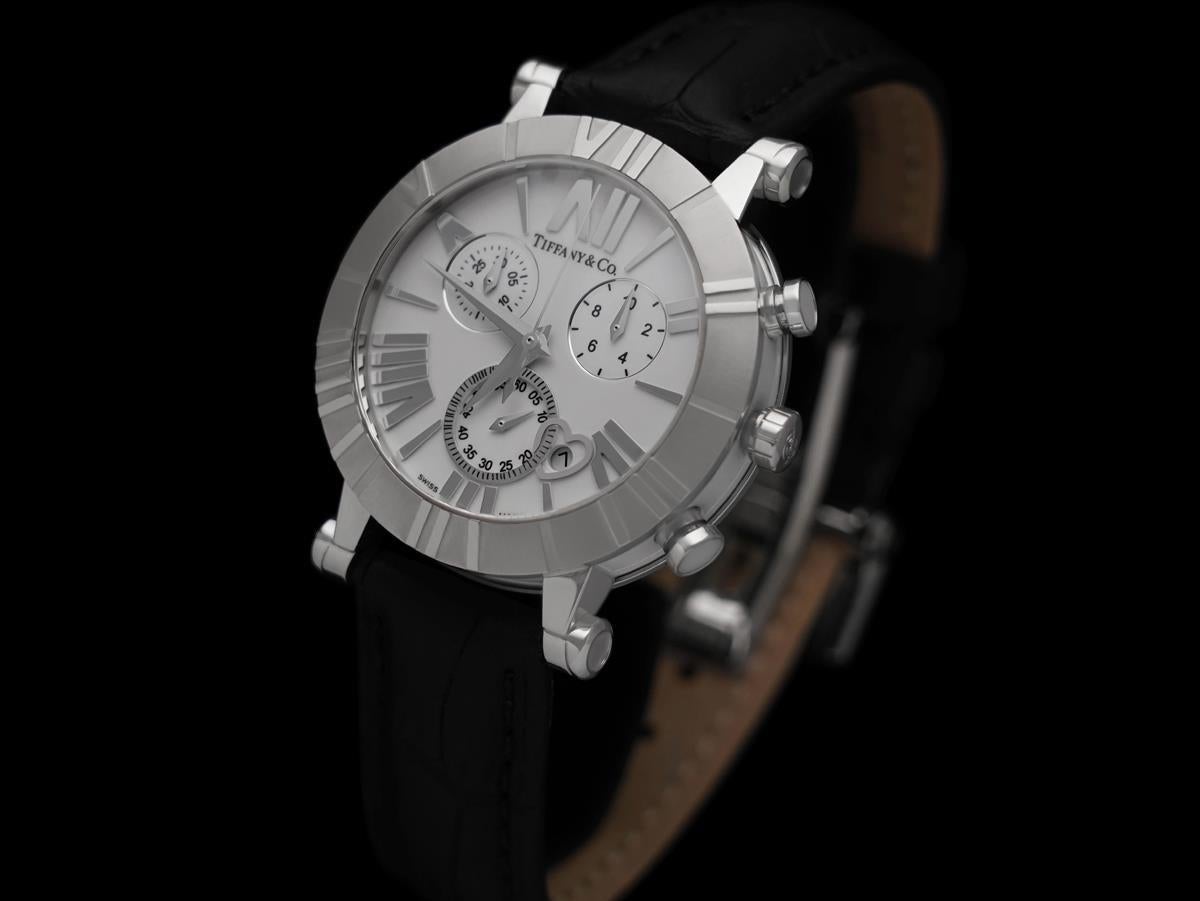 Tiffany & Co. Atlas 37mm Unisex Chronograph Watch - Stainless Steel & Ceramic In Excellent Condition For Sale In Suwanee, GA
