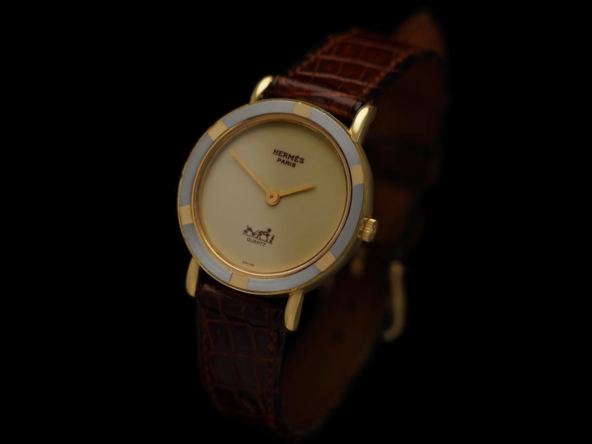 Hermes Pursang Dame Damen 18K Gold Uhr - Fast New-Old-Stock mit Papieren & Box im Zustand „Hervorragend“ im Angebot in Suwanee, GA