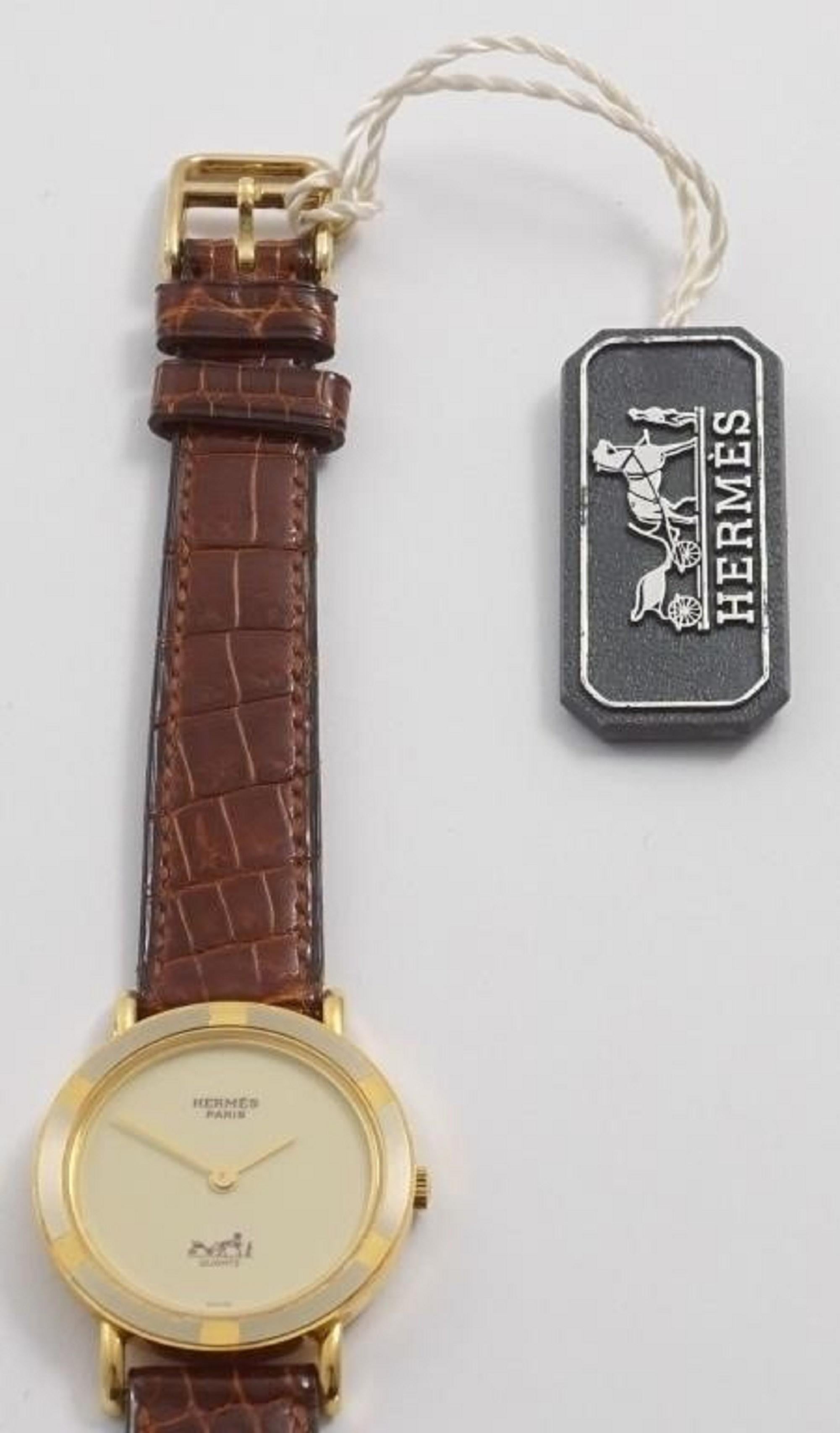 Hermes Pursang Dame Damen 18K Gold Uhr - Fast New-Old-Stock mit Papieren & Box im Angebot 7