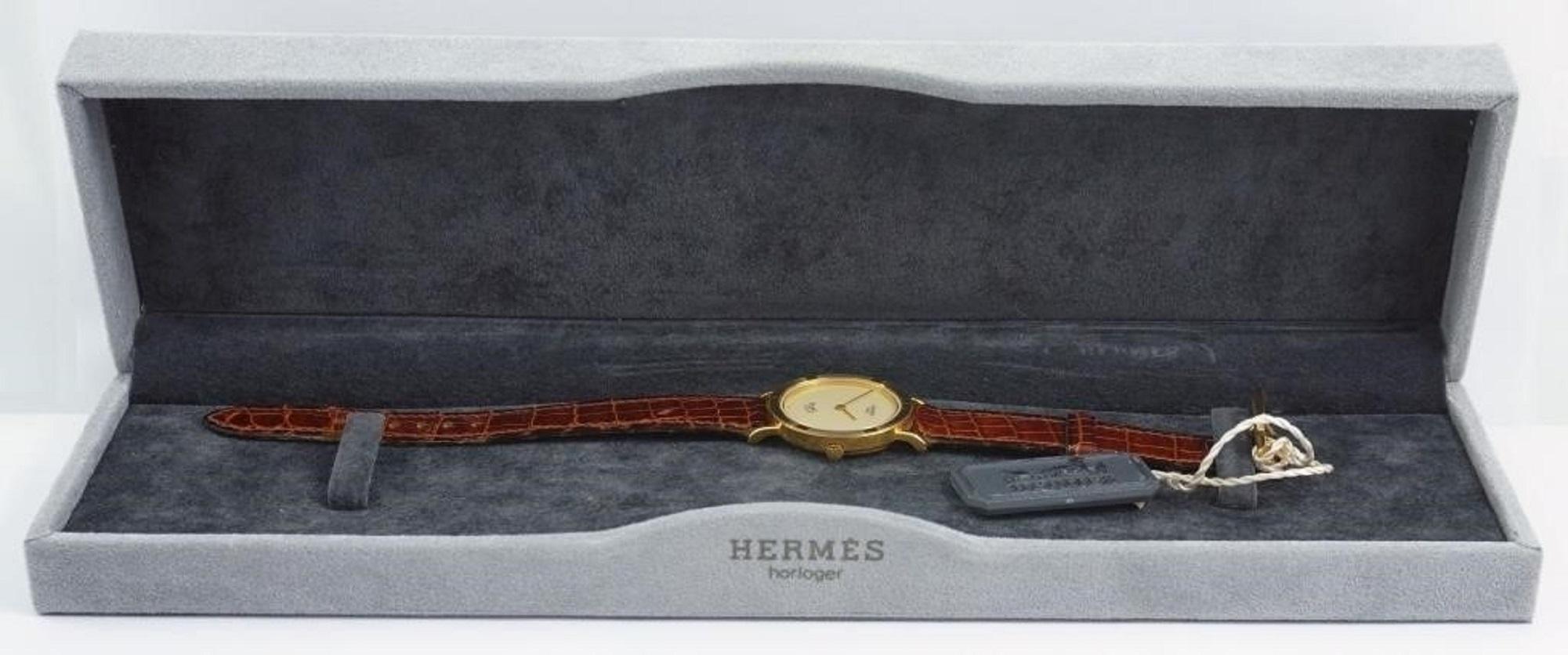 Hermes Pursang Dame Damen 18K Gold Uhr - Fast New-Old-Stock mit Papieren & Box im Angebot 8