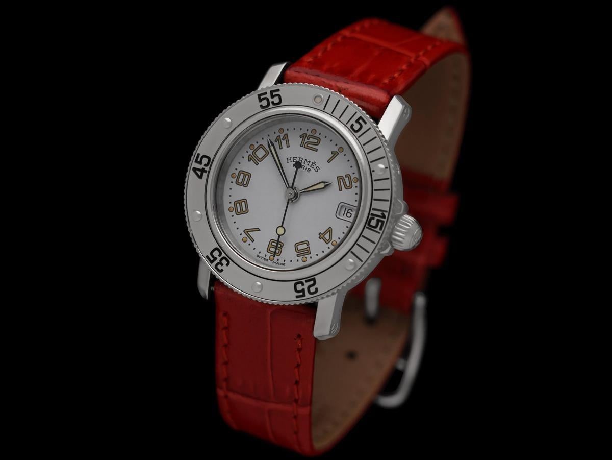 Hermes Clipper Damen Quarz-Taucheruhr - Edelstahl im Zustand „Hervorragend“ im Angebot in Suwanee, GA