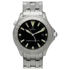 Omega Seamaster 300M Mens America's Cup SS & 18K White Gold Watch - Mint