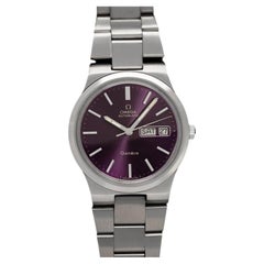 1979 Omega Geneve Vintage Retro Day Date Mens Full SizeRoyal Amethyst Dial Watch