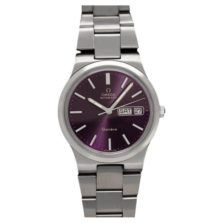 Omega 1979 Omega Geneve Vintage Retro Day Date Mens Full SizeRoyal Amethyst Dial Watch