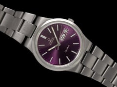 1979 Omega Geneve Vintage Retro Day Date Mens Full SizeRoyal Amethyst Dial Watch