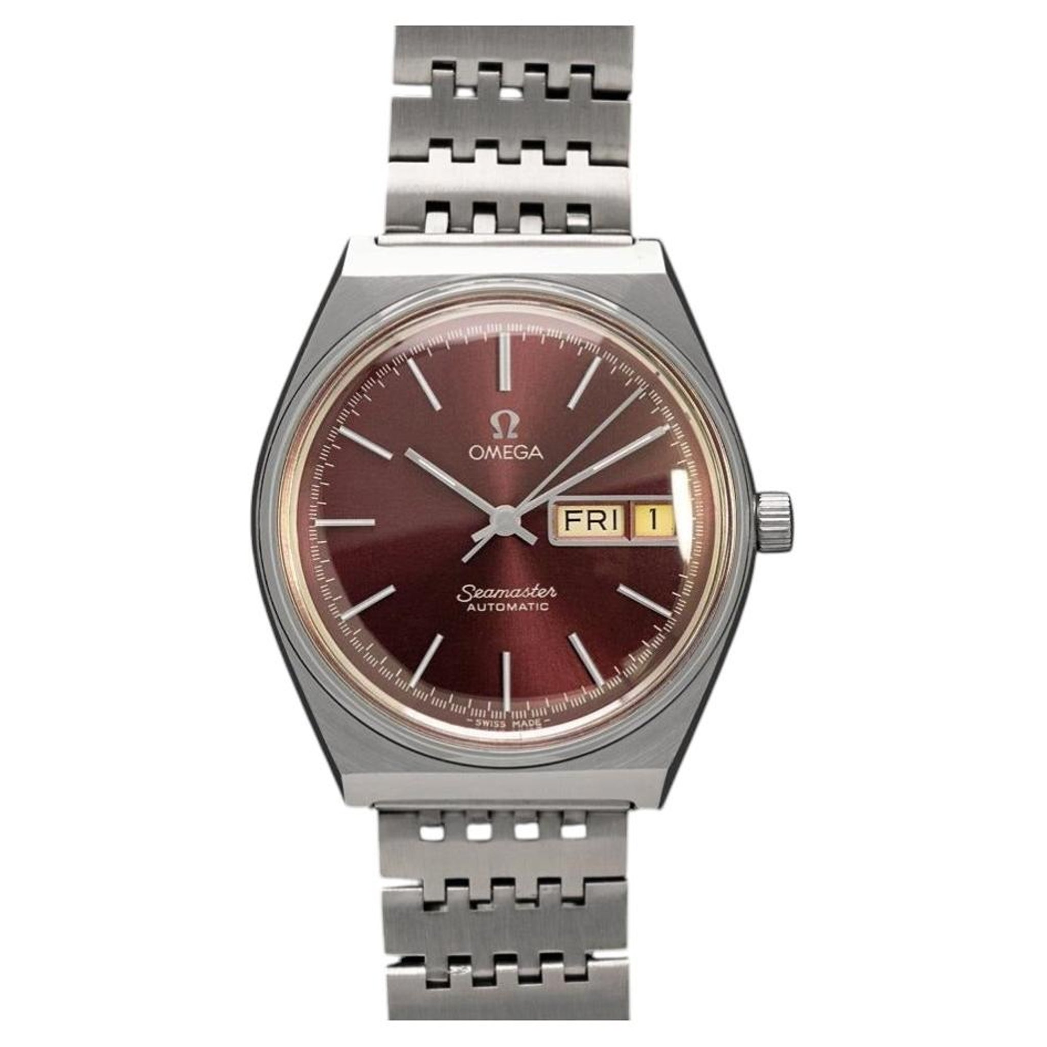Omega 1978 Omega Seamaster Vintage Mens Bracelet Automatic DayDate Bordeaux Wine Watch