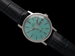 1972 Omega Geneve Vintage Automatic Day Date Mens Dark Tiffany Blue Dial Watch