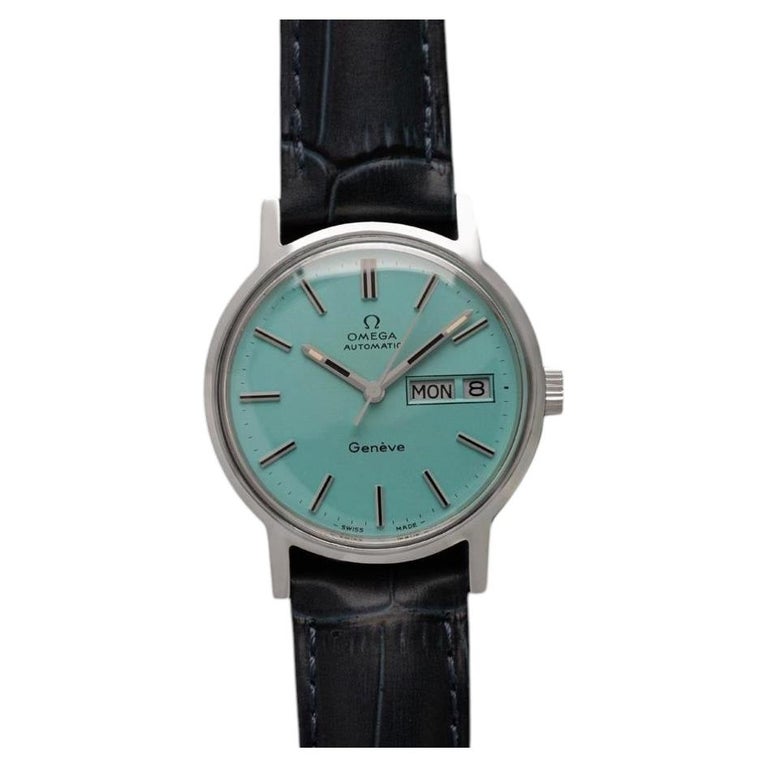 Omega 1972 Omega Geneve Vintage Automatic Day Date Mens Dark Tiffany Blue Dial Watch