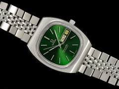 1981 Omega Seamaster Vintage Mens Bracelet Automatic Day Date Emerald Green - SS