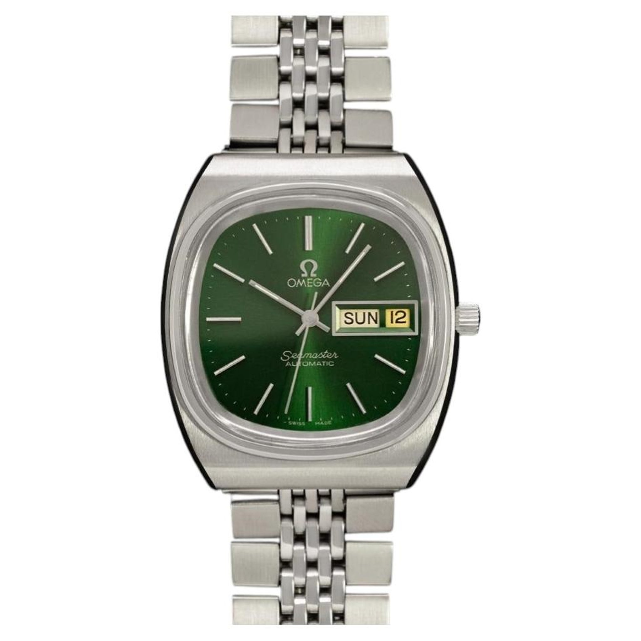 Omega 1981 Omega Seamaster Vintage Mens Bracelet Automatic Day Date Emerald Green - SS