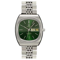 1981 Omega Seamaster Vintage Mens Bracelet Automatic Day Date Emerald Green - SS