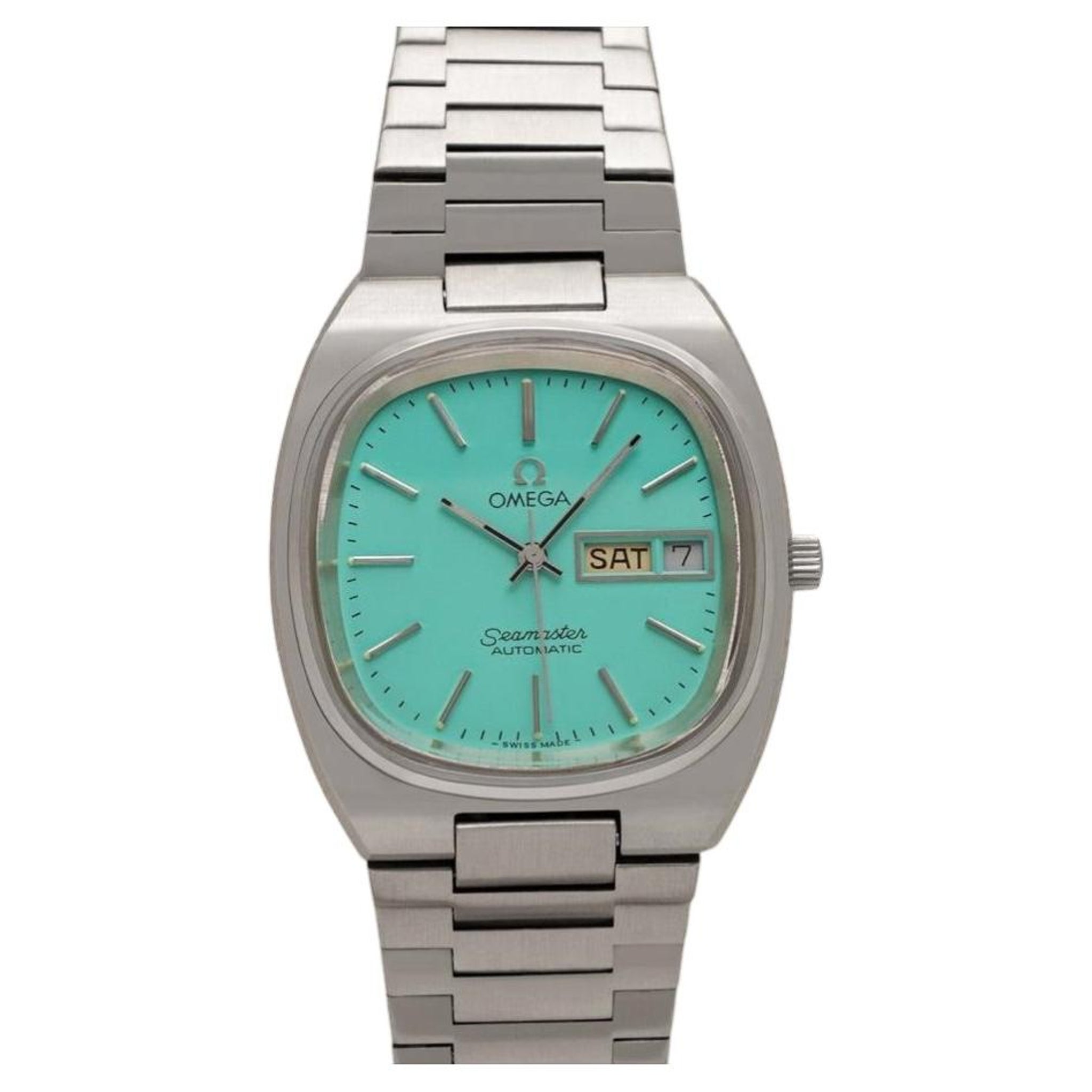 Omega 1981 Omega Seamaster Vintage Mens Bracelet Automatic Day Date Tiffany Blue Watch