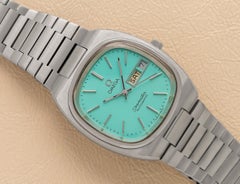 1981 Omega Seamaster Vintage Mens Bracelet Automatic Day Date Tiffany Blue Watch