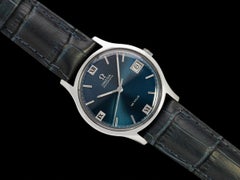 1969 Omega De Ville Vintage Mens Automatic Watch with Royal Blue Cartouche Dial