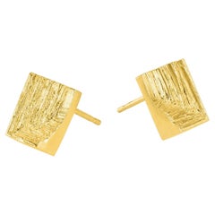 Bold Geometric 18k Textured Yellow Gold Modernist Statement Stud Earrings