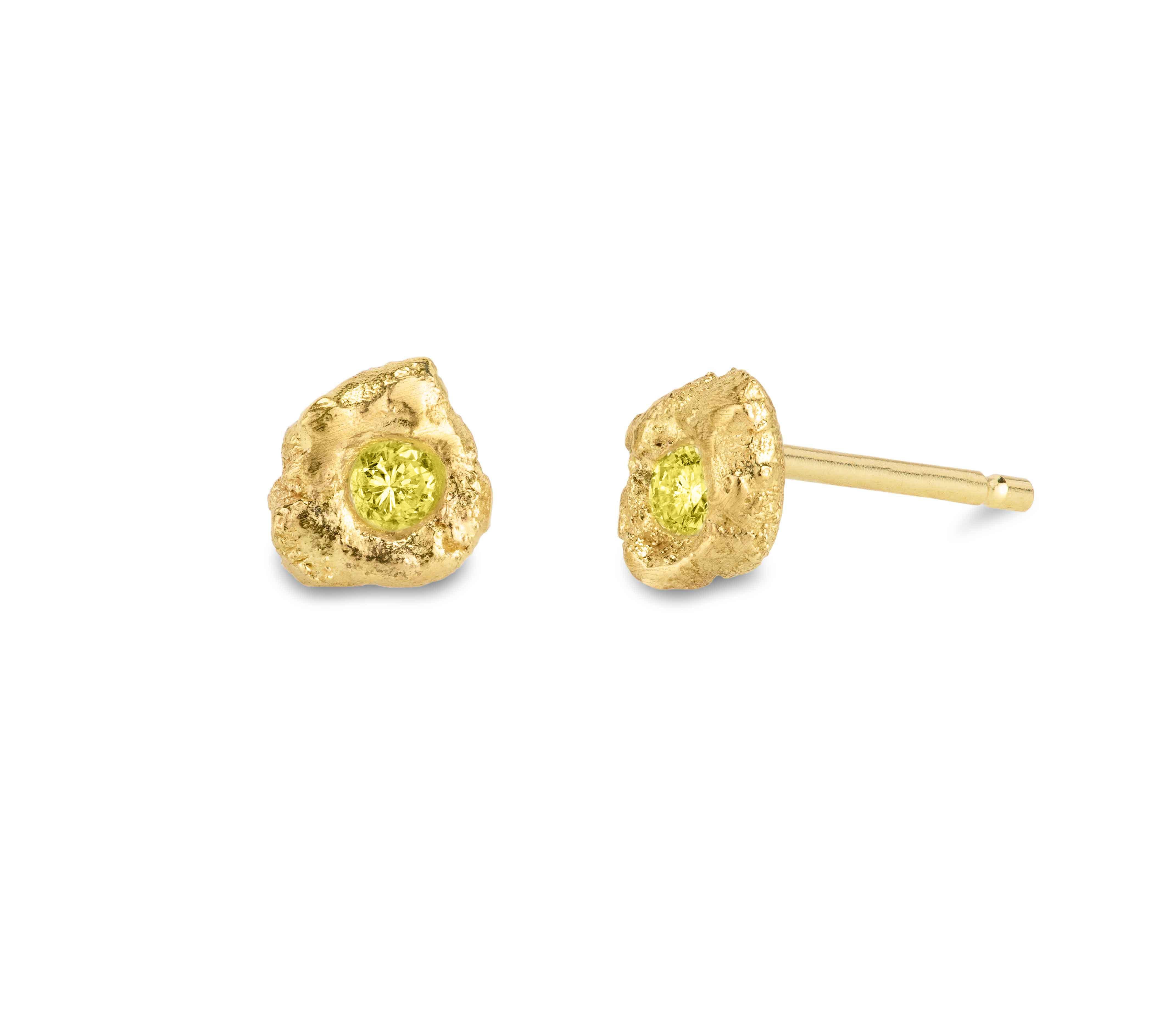Moderne Boucles d'oreilles en or 18k Lava Blanc Diamond Organic en vente