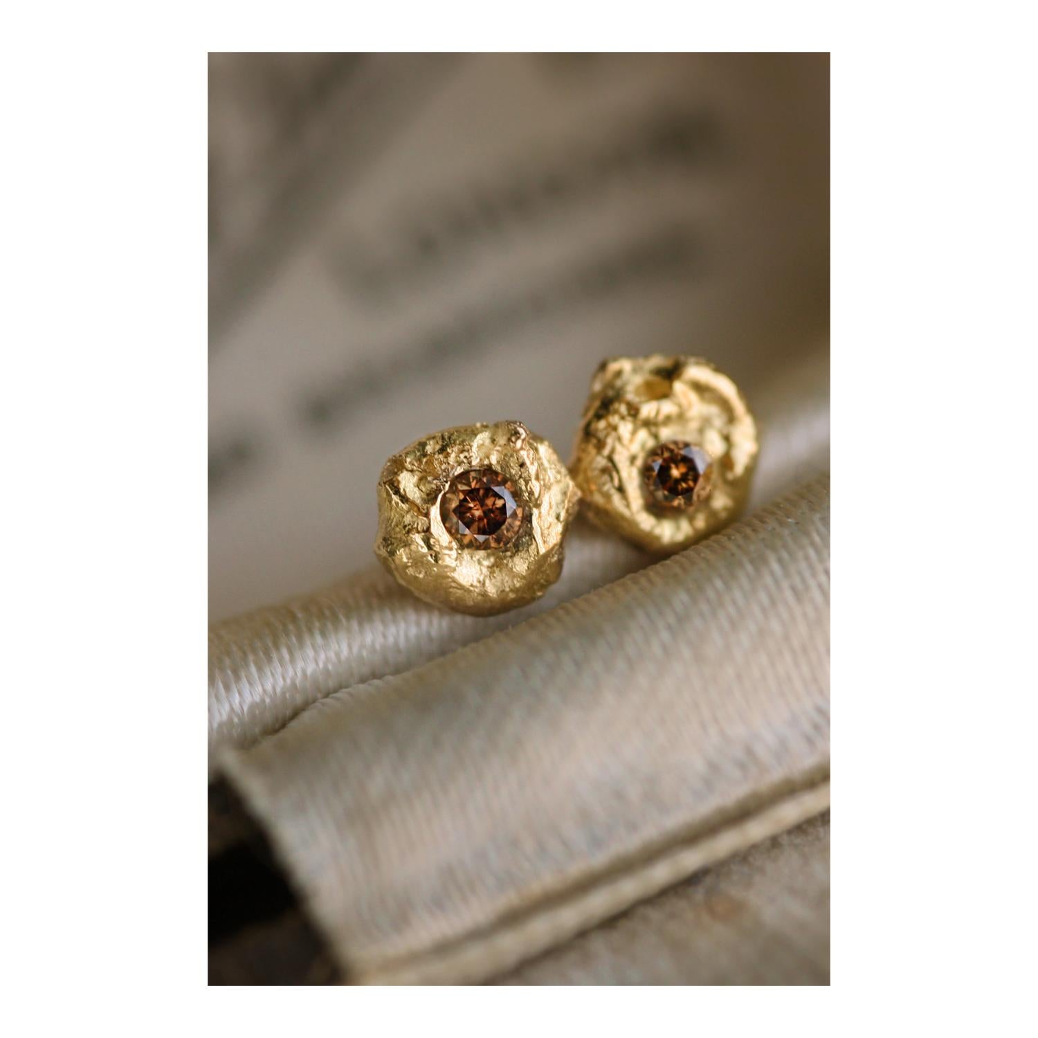 Taille brillant Boucles d'oreilles or 18k Lava Ochre Jaune Diamant Bio en vente