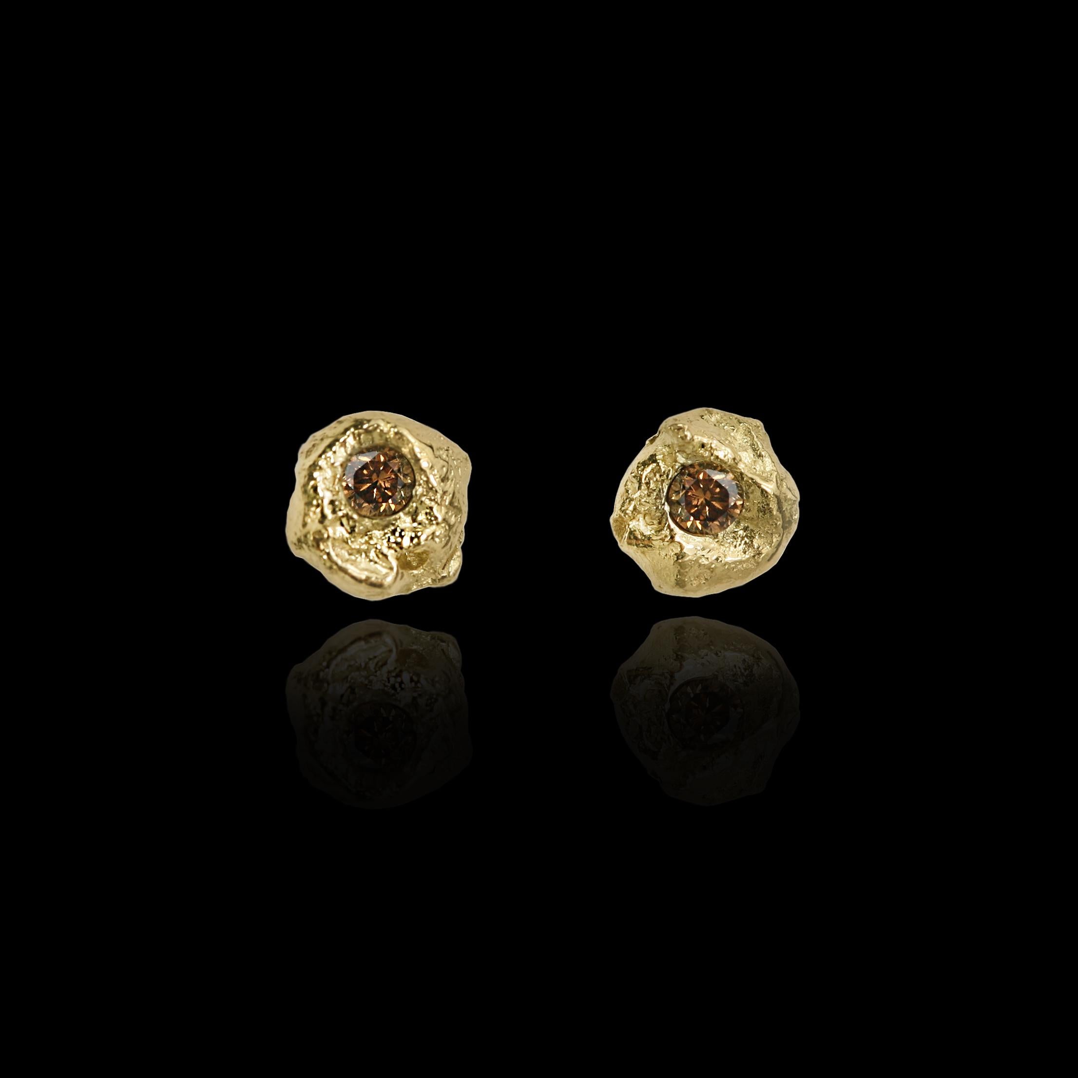 Boucles d'oreilles or 18k Lava Ochre Jaune Diamant Bio Unisexe en vente