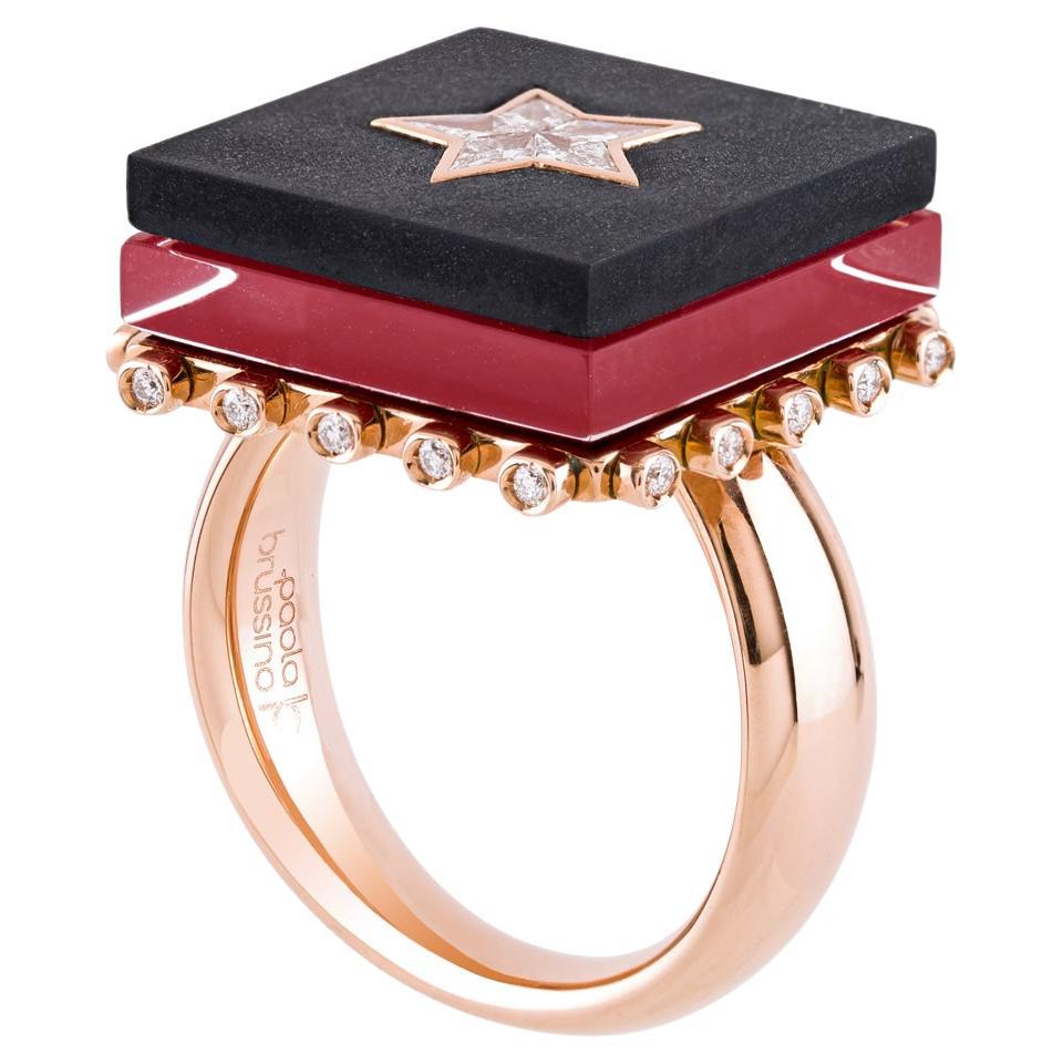 Anello ROCKSTAR in oro rosa, titanio, cristallo di rocca, diam. ct 0.40 e smalto in vendita