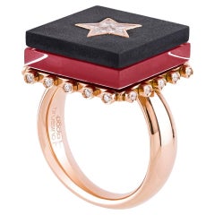 Anello ROCKSTAR in oro rosa, titanio, cristallo di rocca, diam. ct 0.40 e smalto