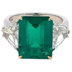 Bague en platine avec émeraude colombienne et diamant, certifiée Gübelin