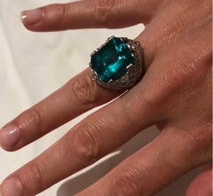 Anillo Art Decó de Esmeralda y Diamante Colombianos, Certificado AGL