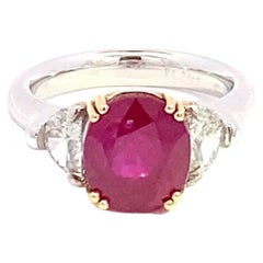 Anillo de rubíes y diamantes de sangre de paloma birmana sin calor, certificado GRS