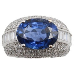 Burmese Sapphire and Diamond Trombino Cocktail Ring in White Gold