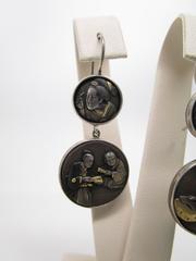 19th Century Victorian Japanese Shakudo Silver Drop Earrings