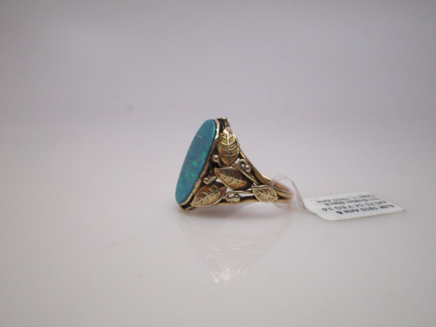 3.0 Carat Boulder Black Opal Arts and Crafts Ring For Sale at 1stdibs