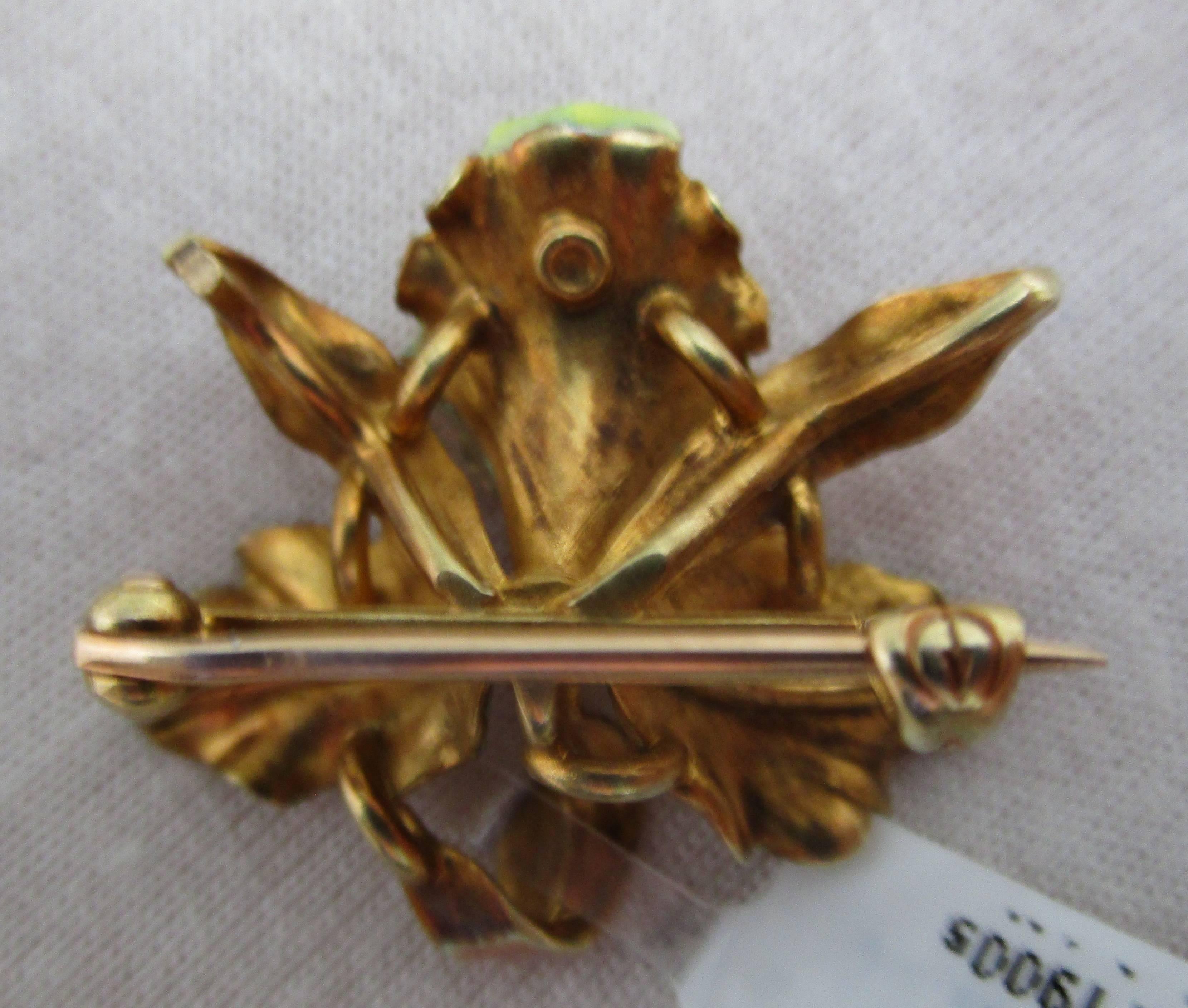 1900s Whiteside y en blanco Art Nouveau Perla 14 Kilates Oro Amarillo Broche Orquídea 1