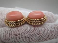 Natural and Undyed Angel Skin Coral Earrings with Gold Omega Post Back Clips