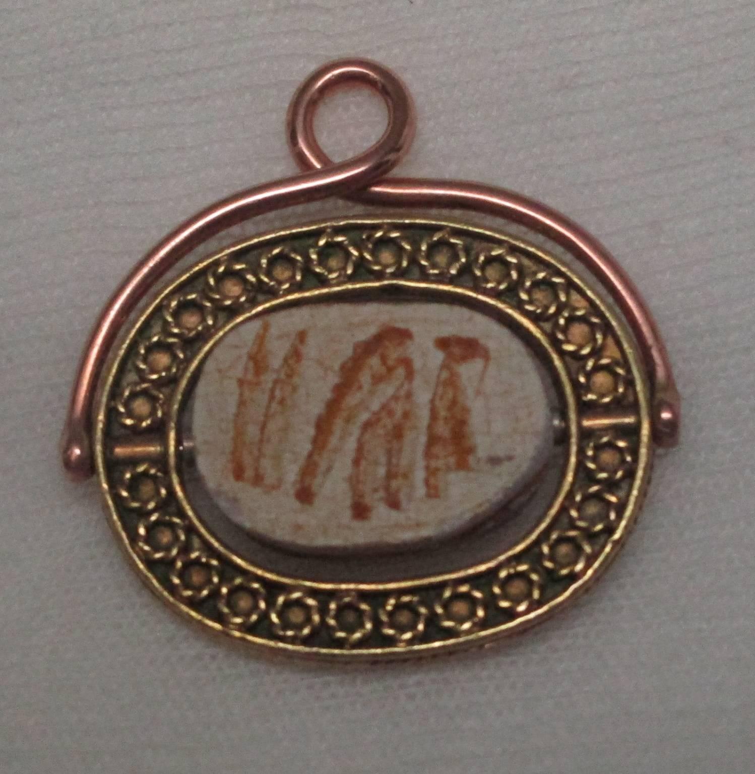 14 Karat Gold Etruscan Revival Scarab Fob In Excellent Condition In Lexington, KY