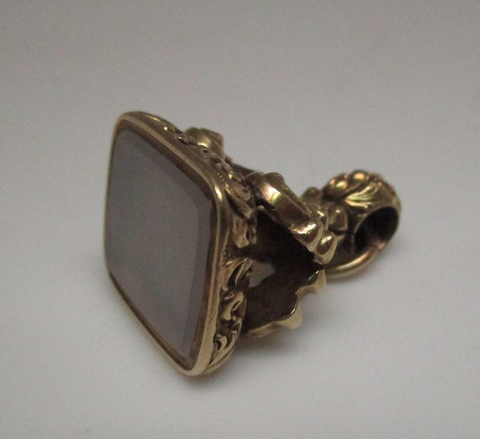 Victorian Chalcedony Gold Fob In Excellent Condition For Sale In Lexington, KY
