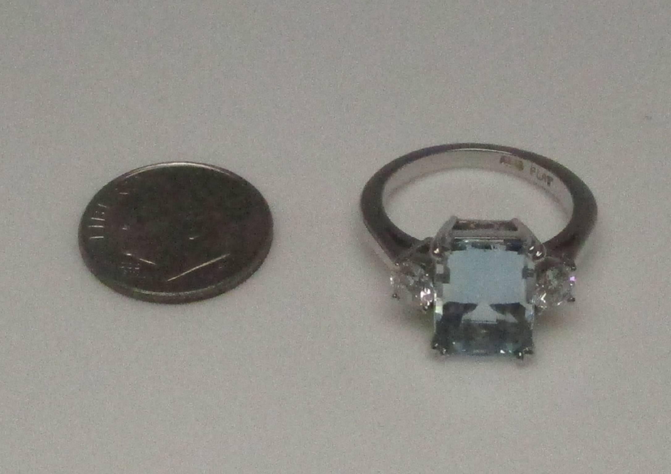 4.23 Carat Aquamarine Diamond Platinum Ring 2