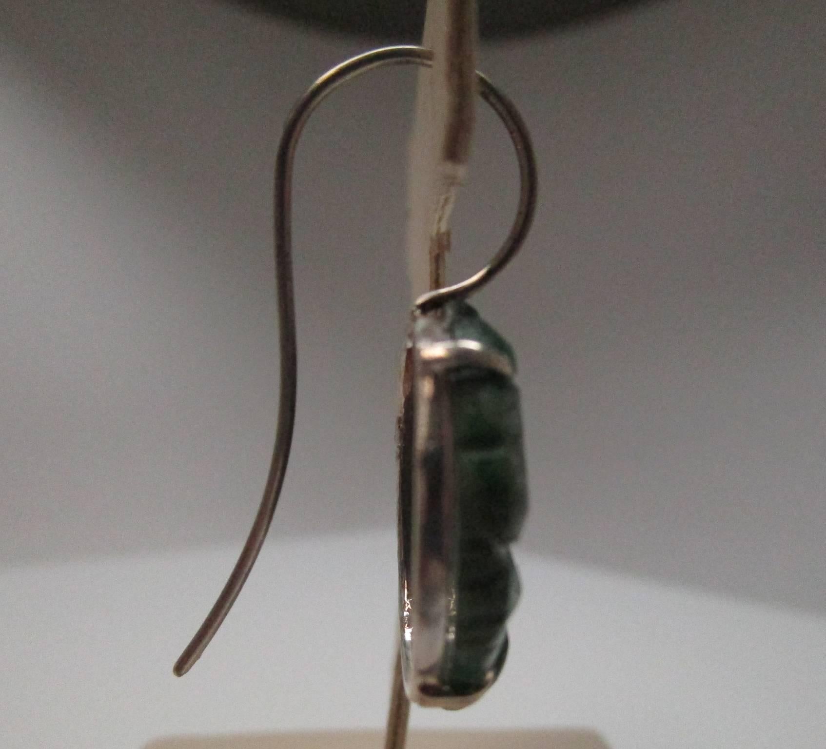 Arts and Crafts Carved Jade Sterling Silver Earrings 1