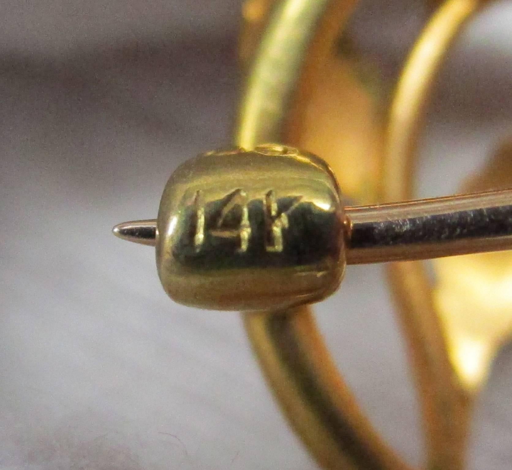 Art Nouveau Natural Pearl Enamel Diamond Gold Pin Pendant 2