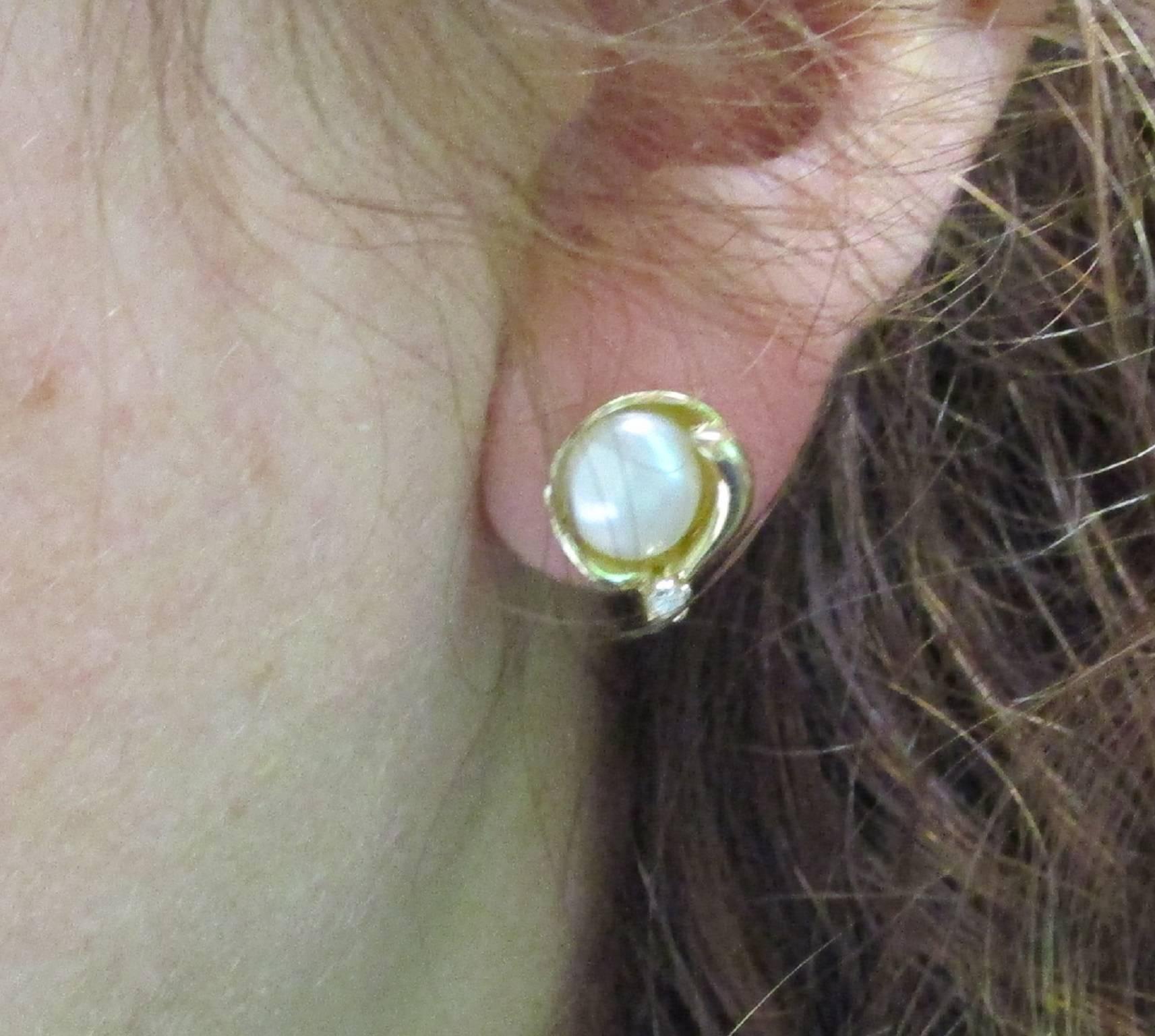 Women's or Men's Pearl Diamond Gold Earrings