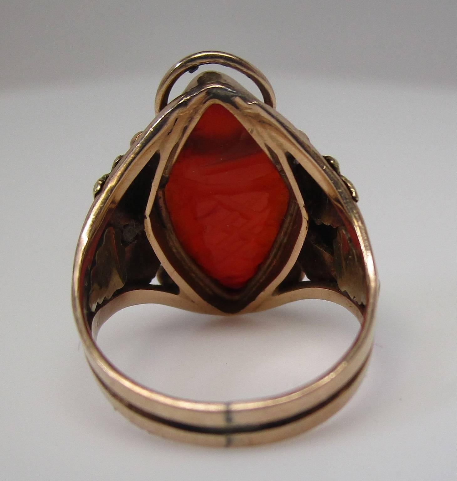 Arts and Crafts Arts & Crafts Carnelian 14 Karat Yellow Gold Ring For Sale