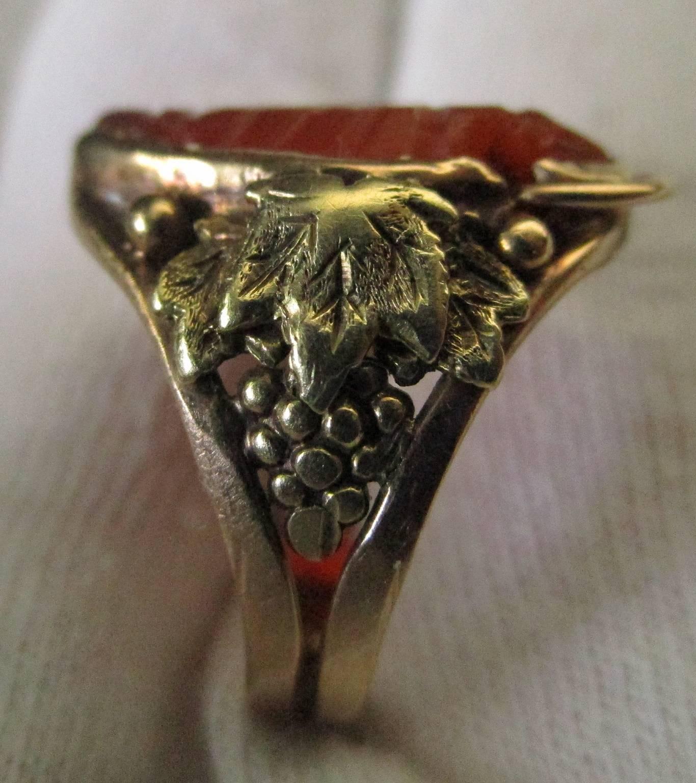 Uncut Arts & Crafts Carnelian 14 Karat Yellow Gold Ring For Sale